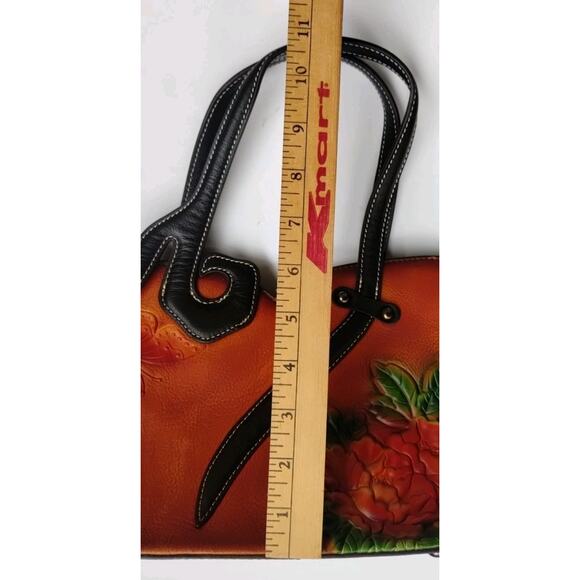 Genuine Leather Embossed Floral Garden Butterfly Artsy Handbag NEW Boho - Picture 10 of 14